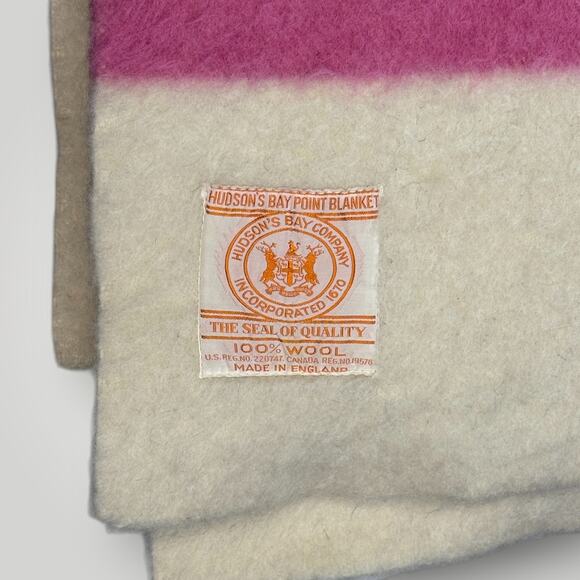 Vintage Hudson Bay 4 Point Blanket 1950s Rare Pink Fluffy Wool 72”x88” Double - Picture 3 of 6